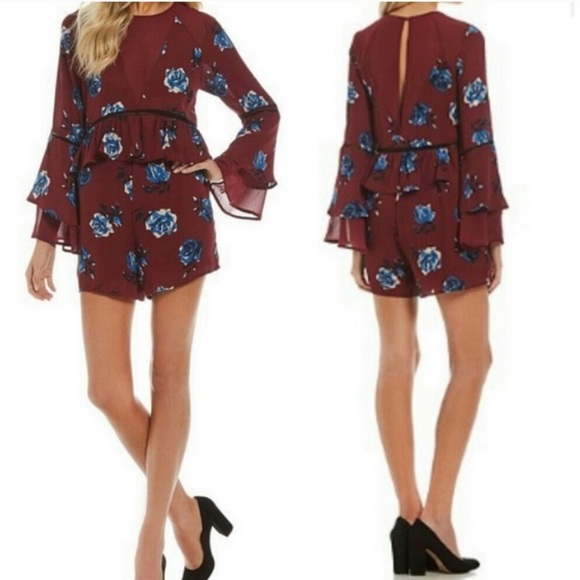 GIANNI BINI FLORAL WINE COLOR ROMPER S… - Picture 5 of 7